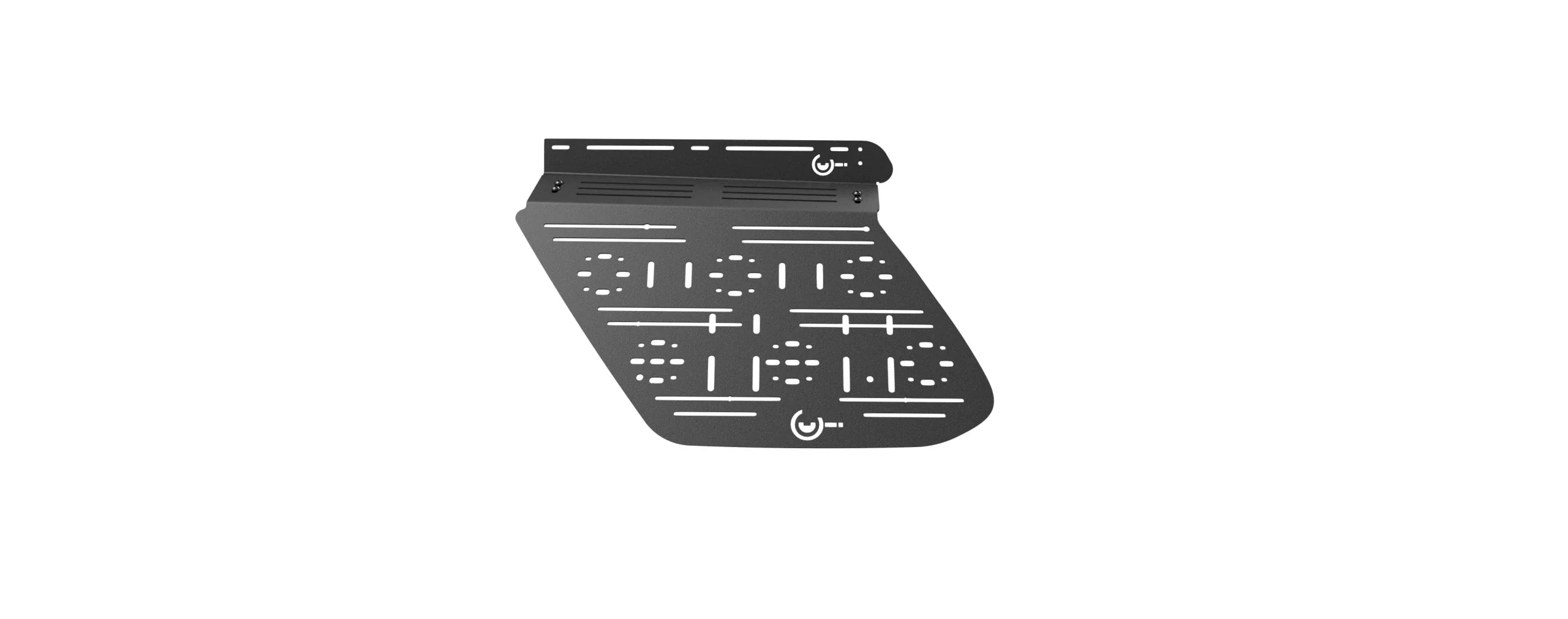 Black metal modular cargo panel with mounting slots for off-road vehicle storage