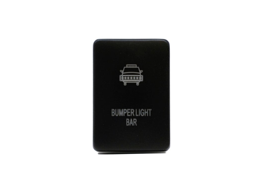 Black bumper light bar switch for off-road vehicle accessory installations
