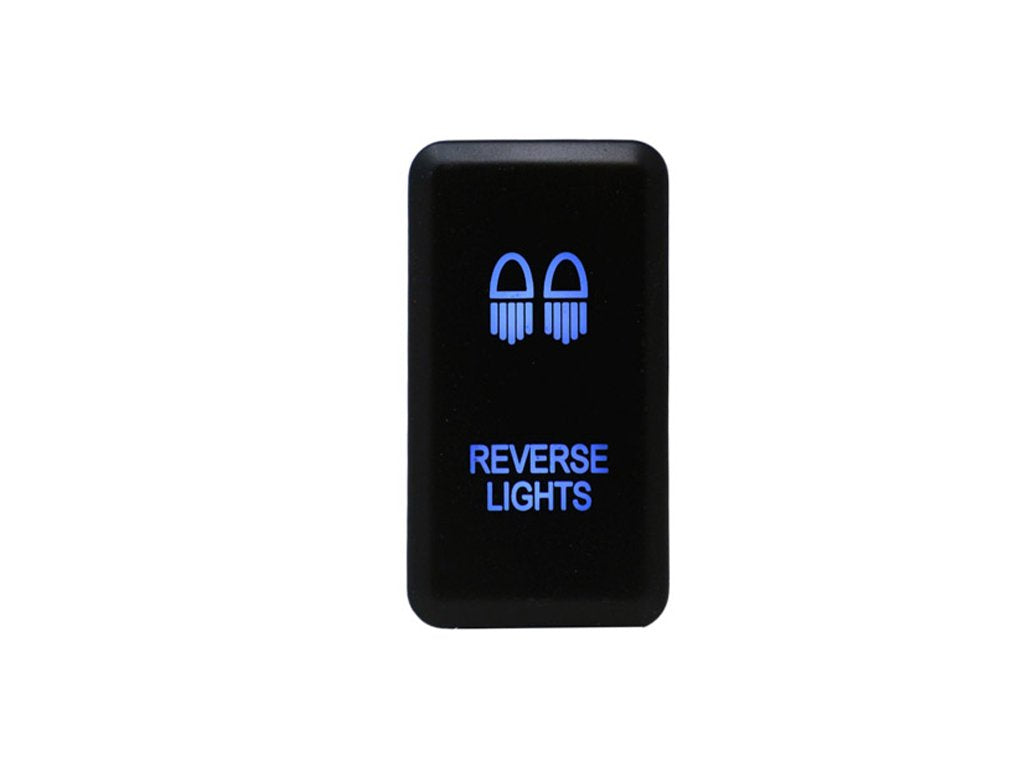 Black reverse lights rocker switch with blue LED symbol and text for off-road vehicle