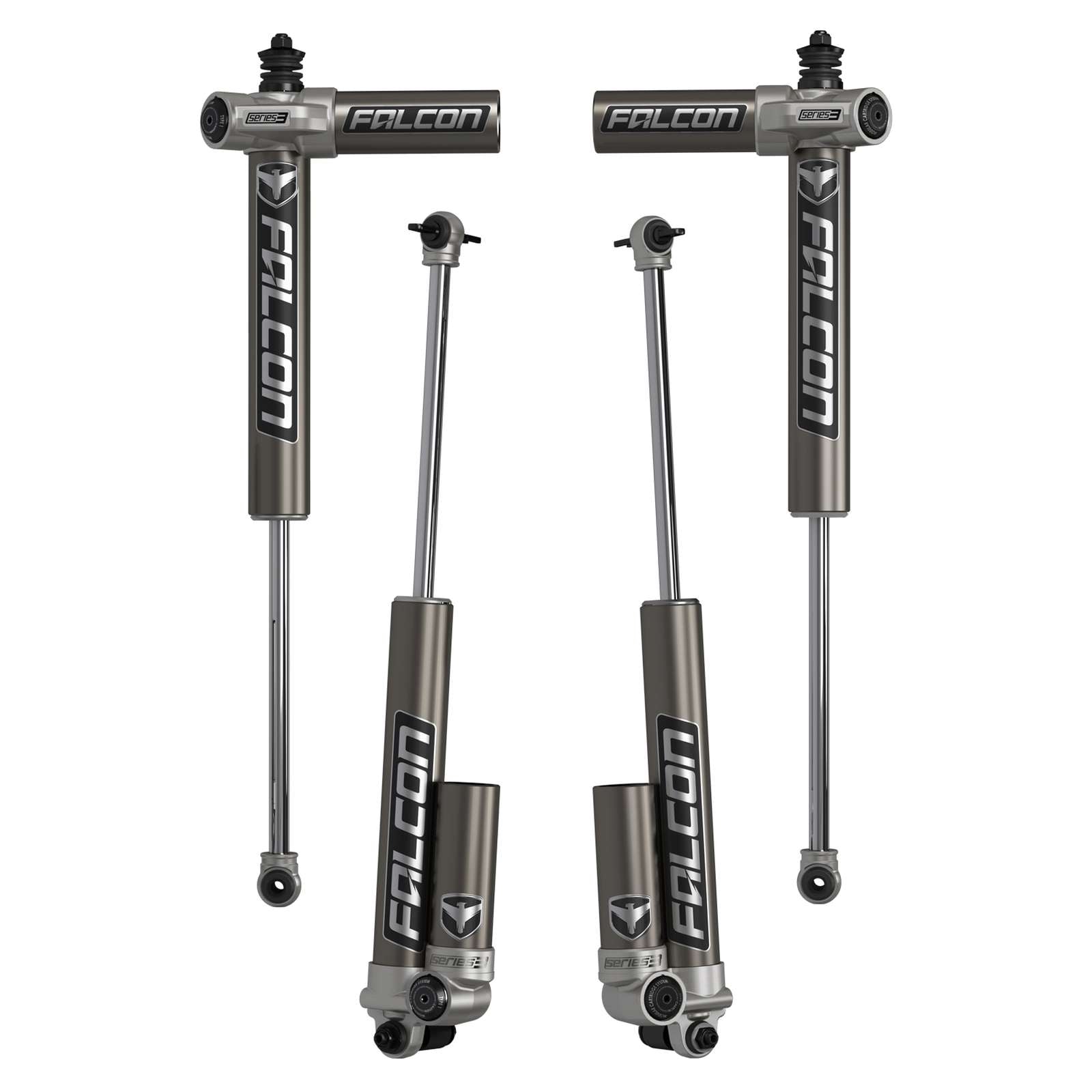 Set of four Falcon shock absorbers for off-road vehicles, ideal for overlanding upgrades