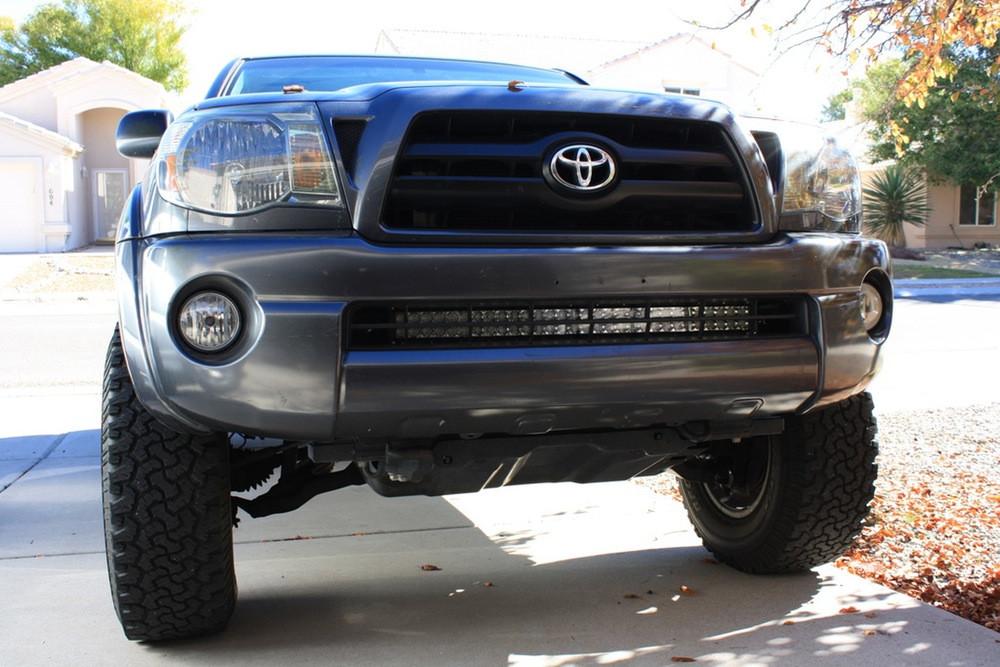 Front view of Toyota Tacoma with Stealth LED light bar mount installed on bumper