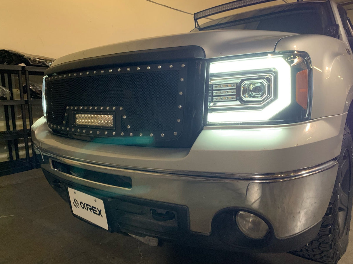 AlphaRex LUXX-Series LED Projector Headlights for GMC Sierra 1500 / GMC Sierra HD 2500/3500 - Chrome