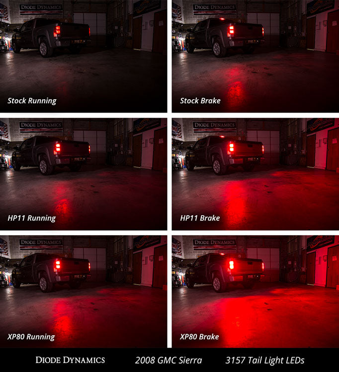 Diode Dynamics rear turn/tail LEDs for 2007-2013 GMC Sierra 1500 – stock vs LED