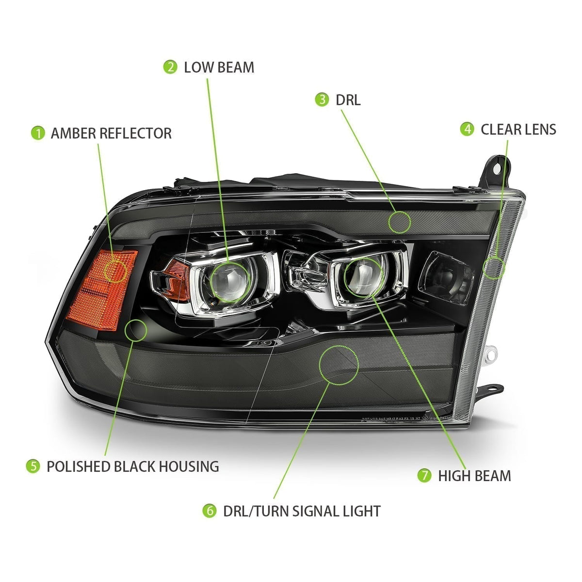 AlphaRex MK II PRO-Series Halogen Projector Headlights for Ram 1500 / Ram 2500/3500 - Jet Black