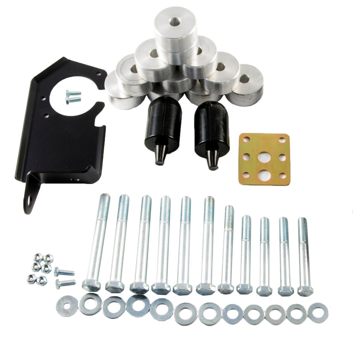 Jeep Wrangler TJ LJ body lift kit with spacers, bolts, washers, and mounting hardware.