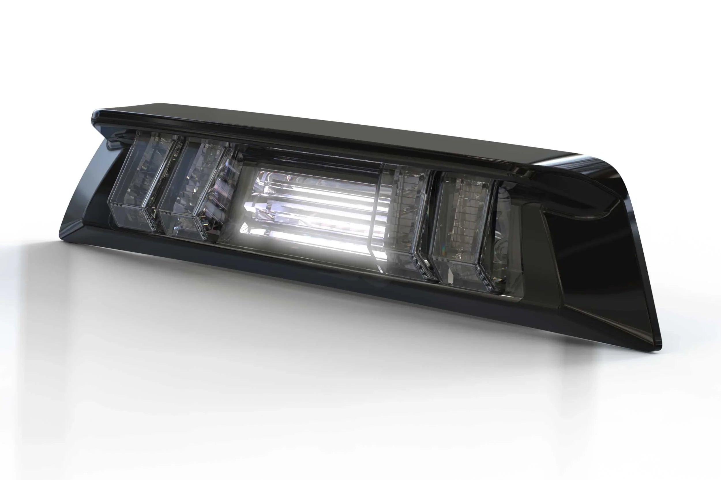 LED smoked cab third brake light for Toyota Tacoma, black housing, isolated on white background