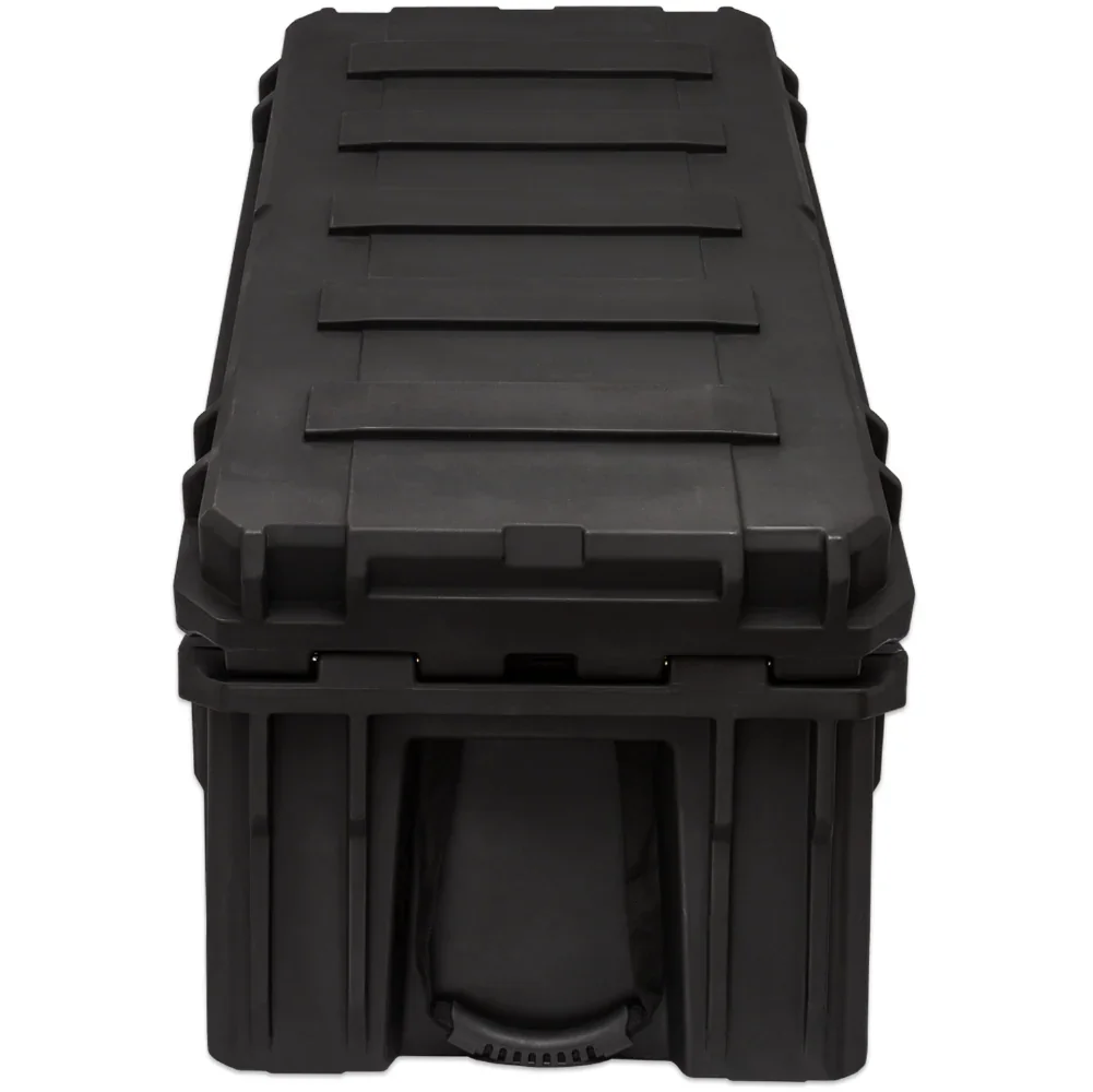 Rugged black storage box for overlanding and expedition camping gear