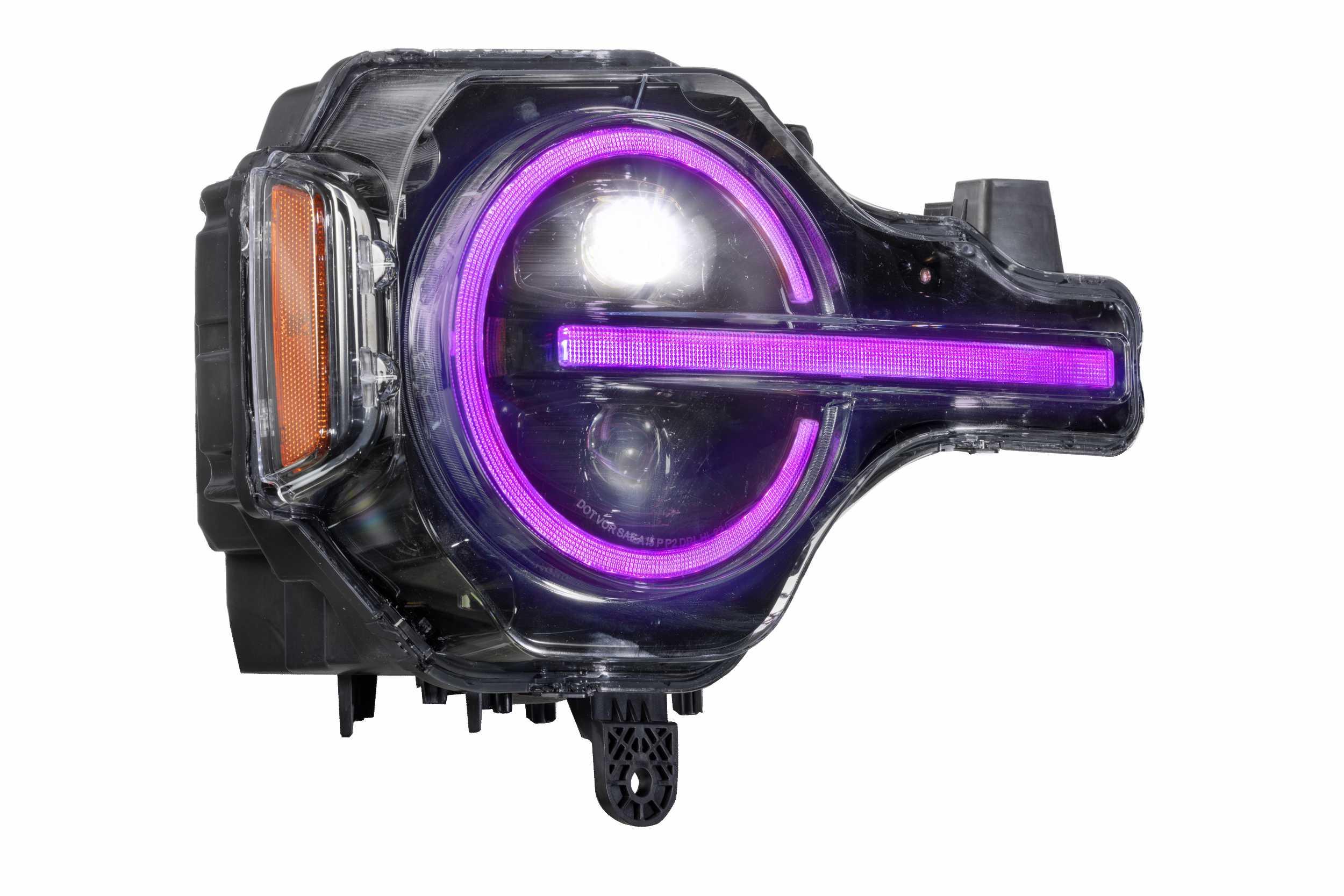 LED off-road vehicle headlight with purple halo and amber side marker for Toyota or Jeep