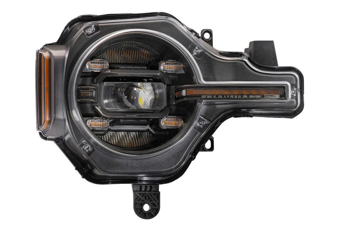 LED projector headlight for off-road vehicle like Toyota Tacoma or Jeep, clear lens, black housing