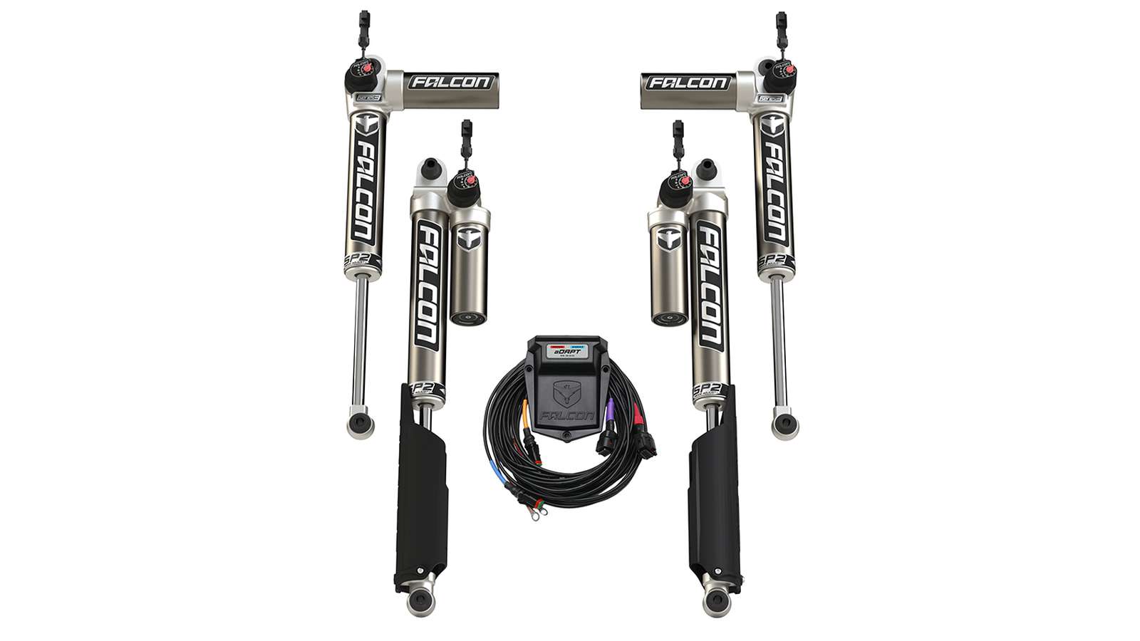Falcon adjustable shock absorbers and control module kit for off-road vehicles