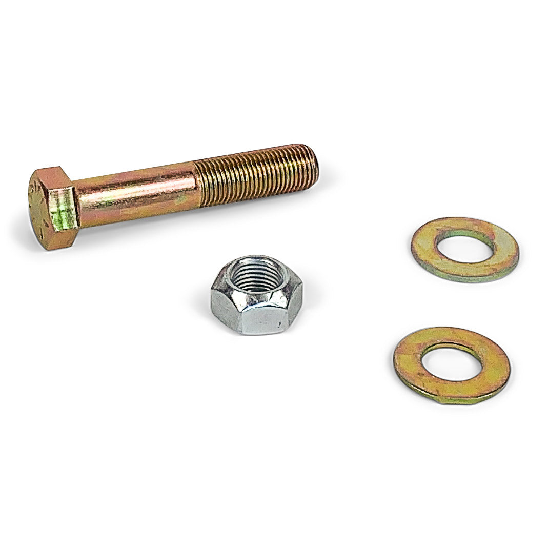 Metal hex bolt, nut, and two washers for vehicle mounting or overlanding accessories
