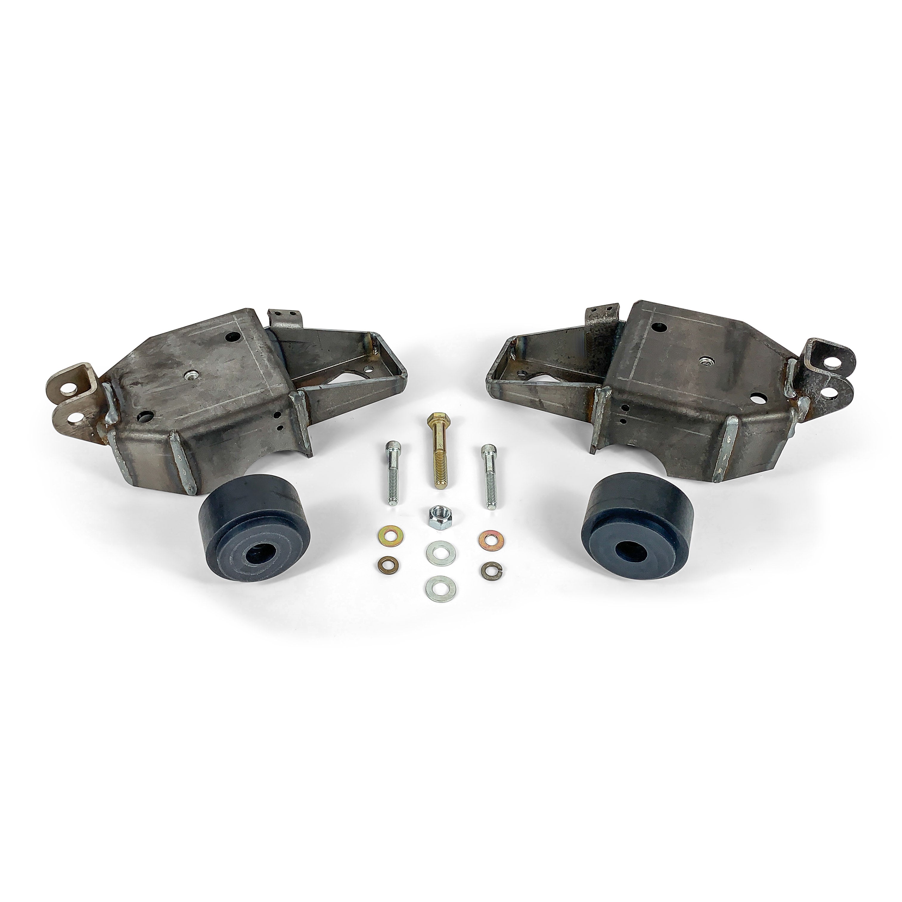 Steel bump stop mounting brackets and hardware kit for off-road vehicle suspension