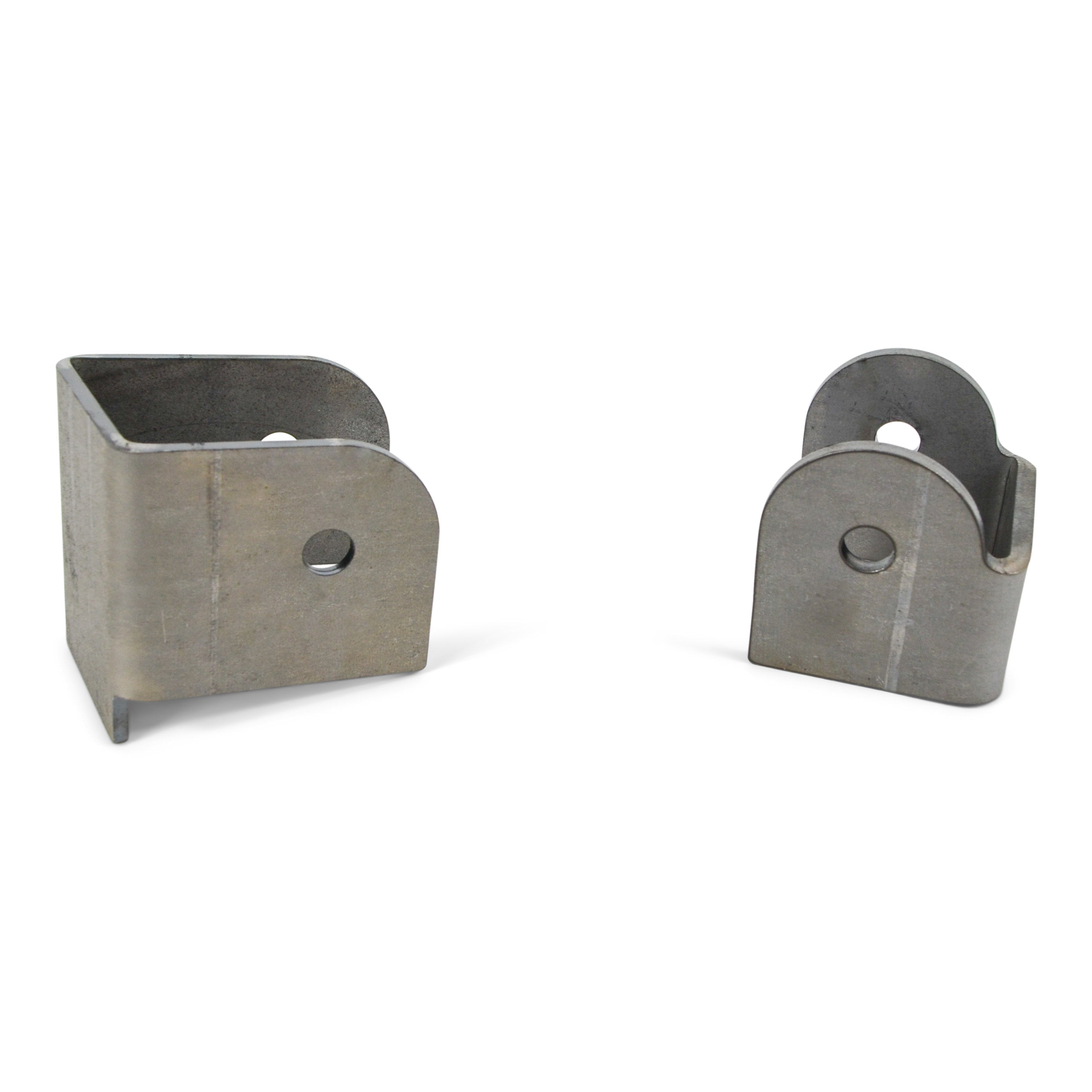 Steel axle tab brackets for off-road vehicle suspension mounting on white background