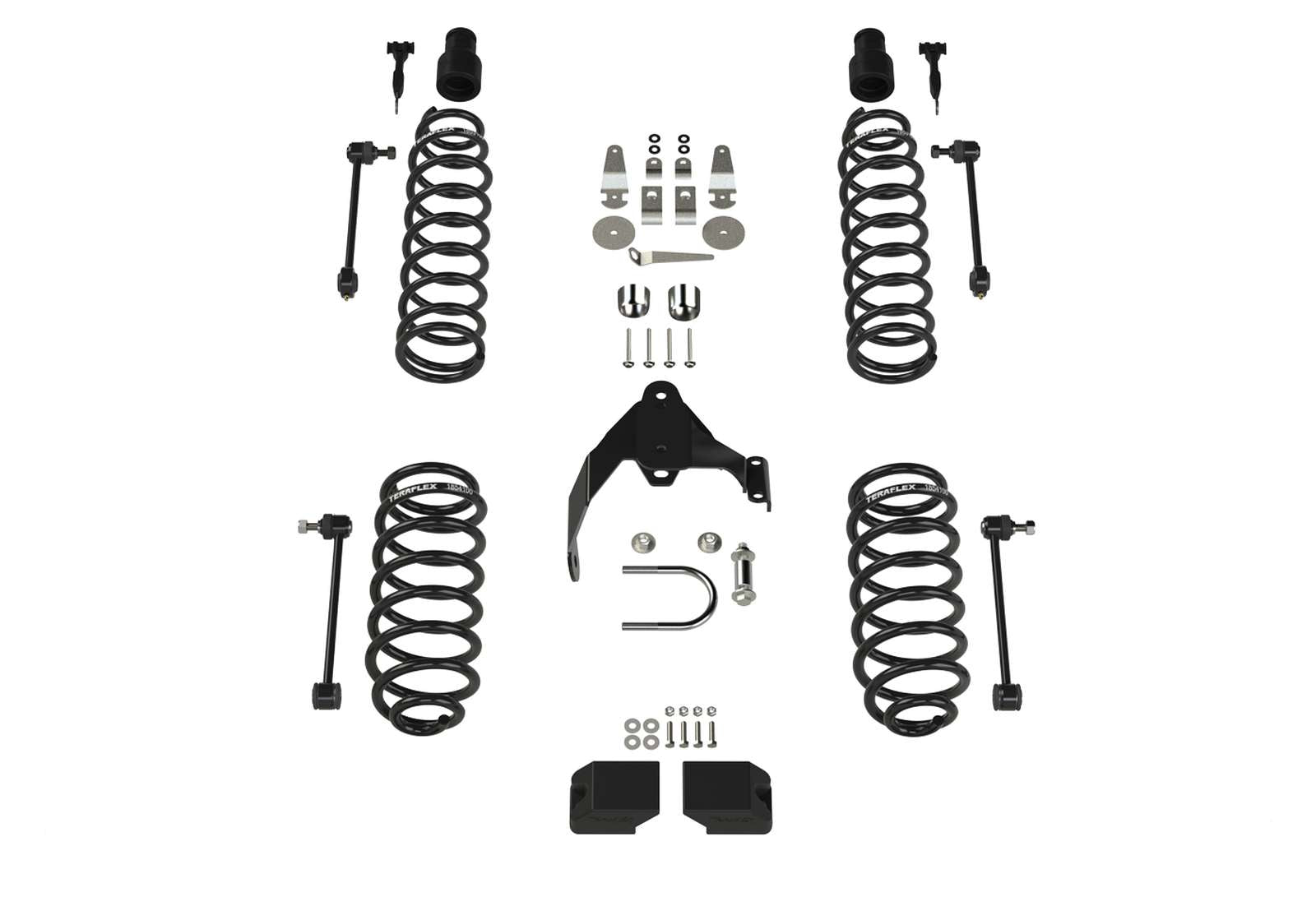 Jeep lift kit with springs, brackets, and hardware for off-road suspension upgrade