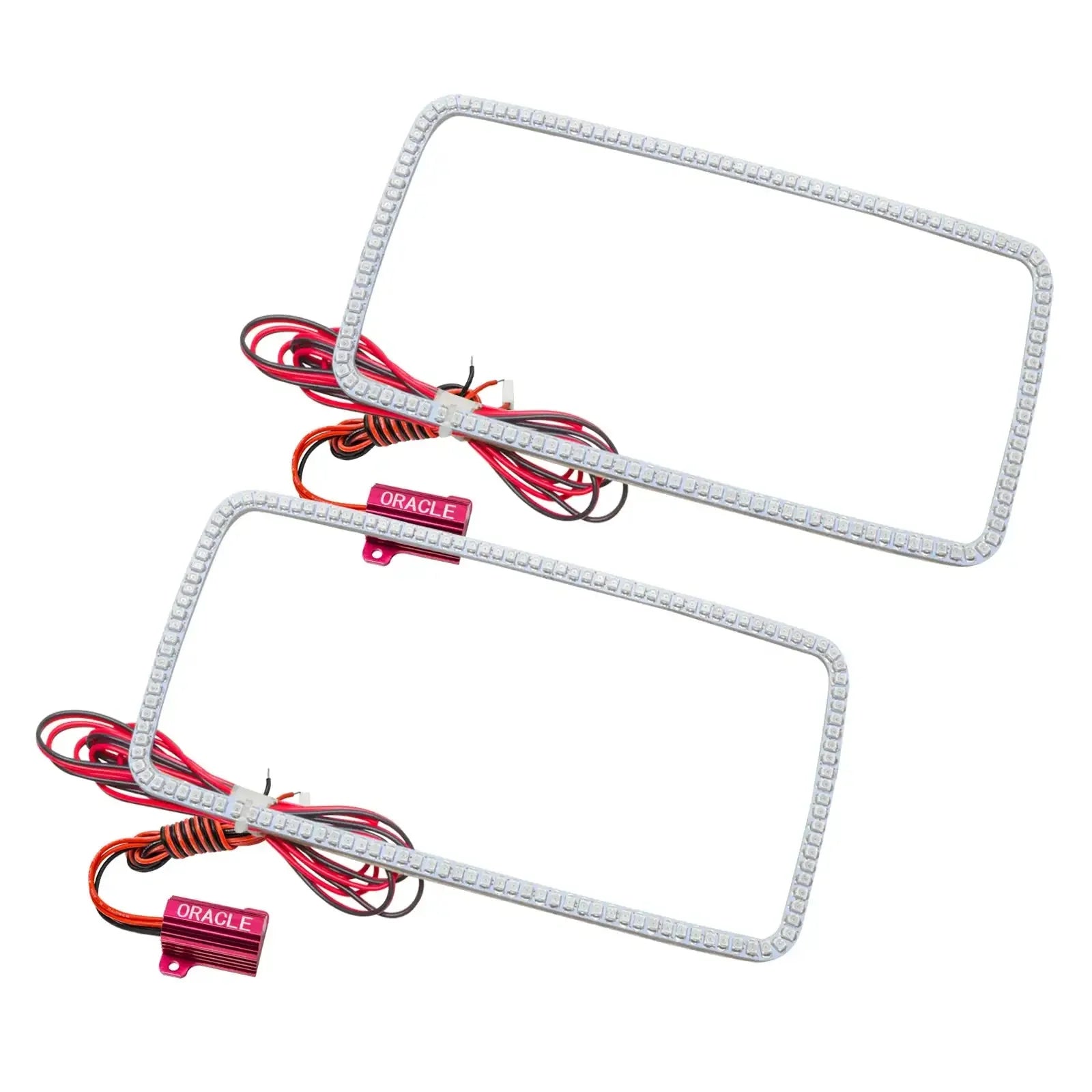 Pair of rectangular LED halo light kits with wiring for truck or SUV headlights