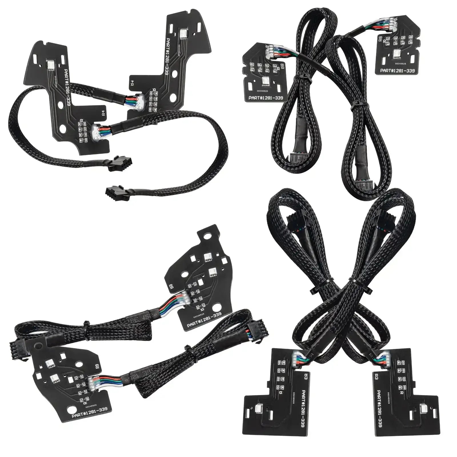 Aftermarket vehicle wiring harnesses and sensor modules with connectors, ideal for Toyota and Jeep overlanding upgrades