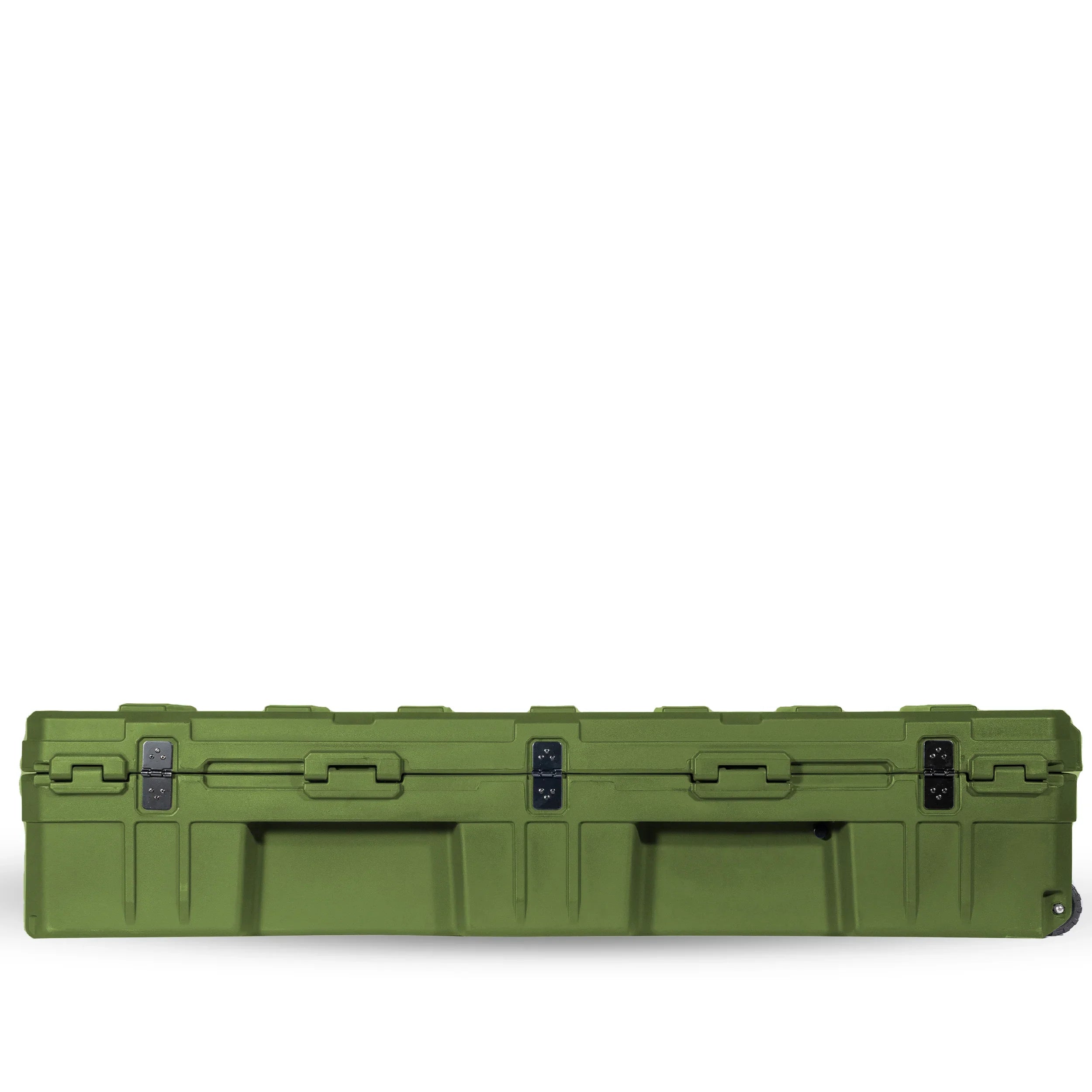 Rugged green storage case with secure latches for overlanding and expedition gear