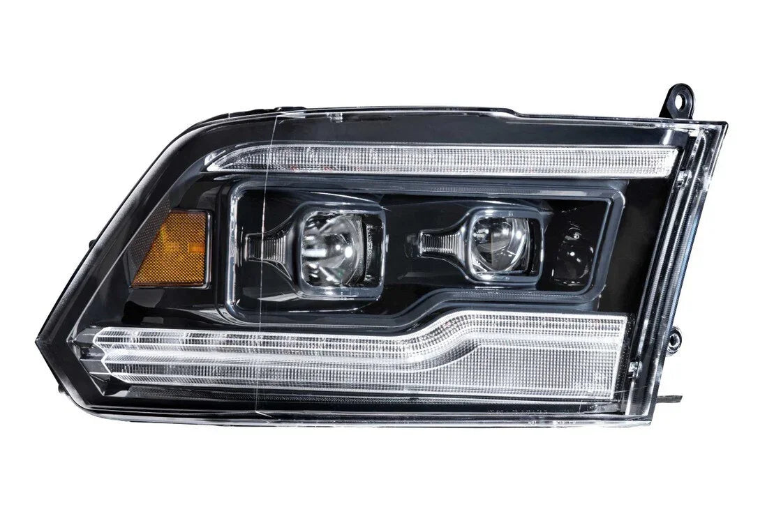 LED projector headlight with amber reflector for Dodge Ram truck, clear lens, modern design