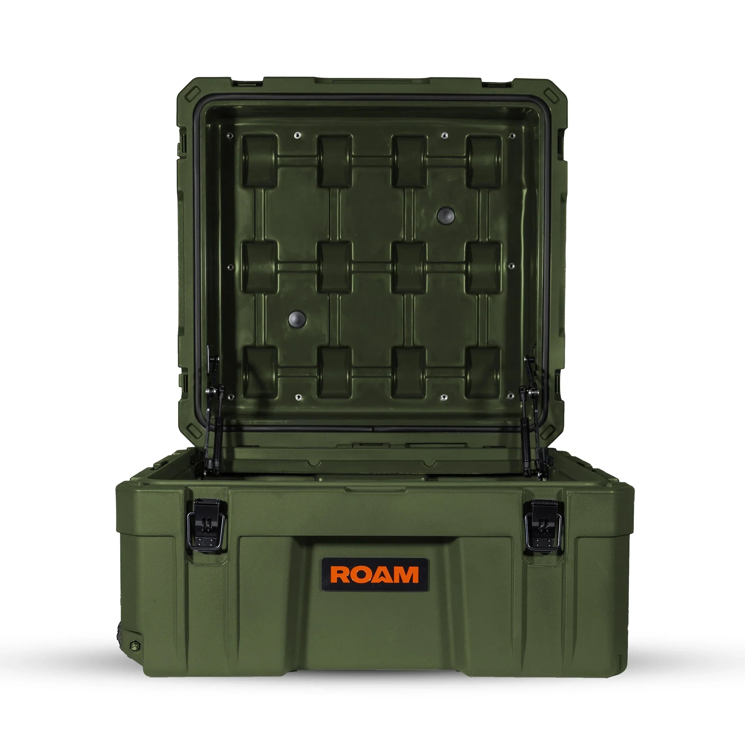 OD green heavy-duty storage case open, ideal for overlanding and camping gear