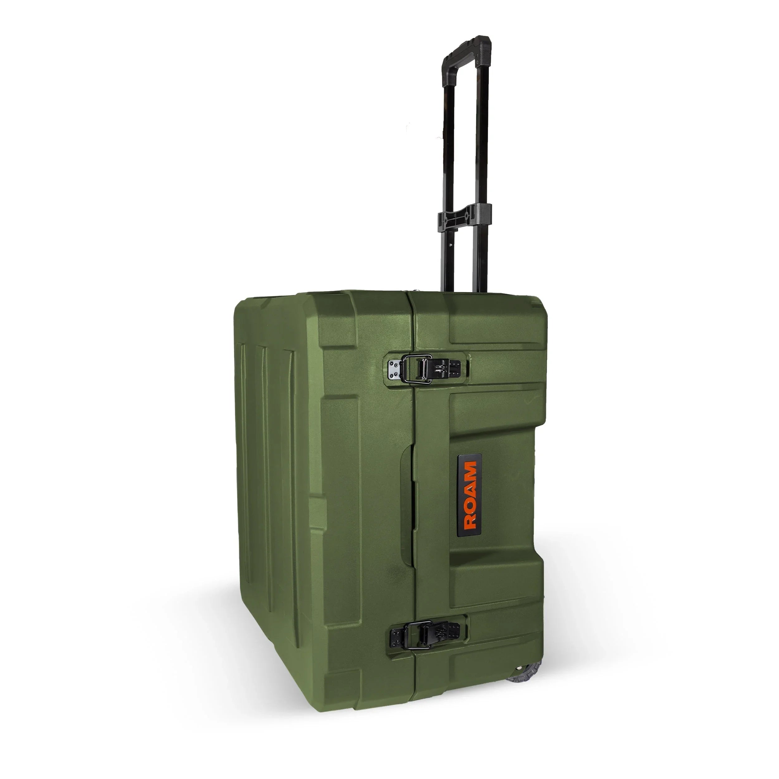 OD green hard case with wheels and telescopic handle, rugged storage for overlanding gear
