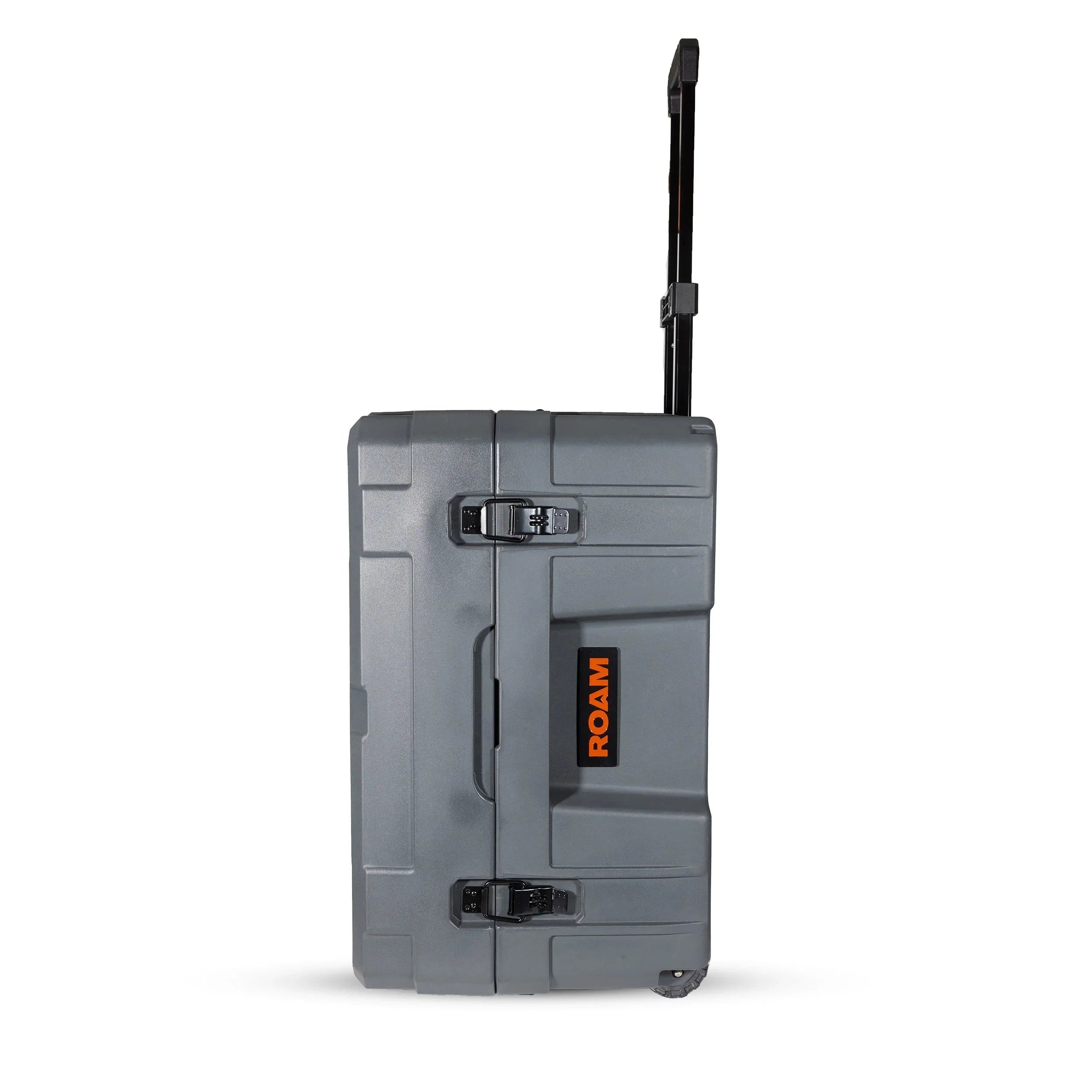 Slate gray hard shell overland gear case with handle and latches for adventure storage