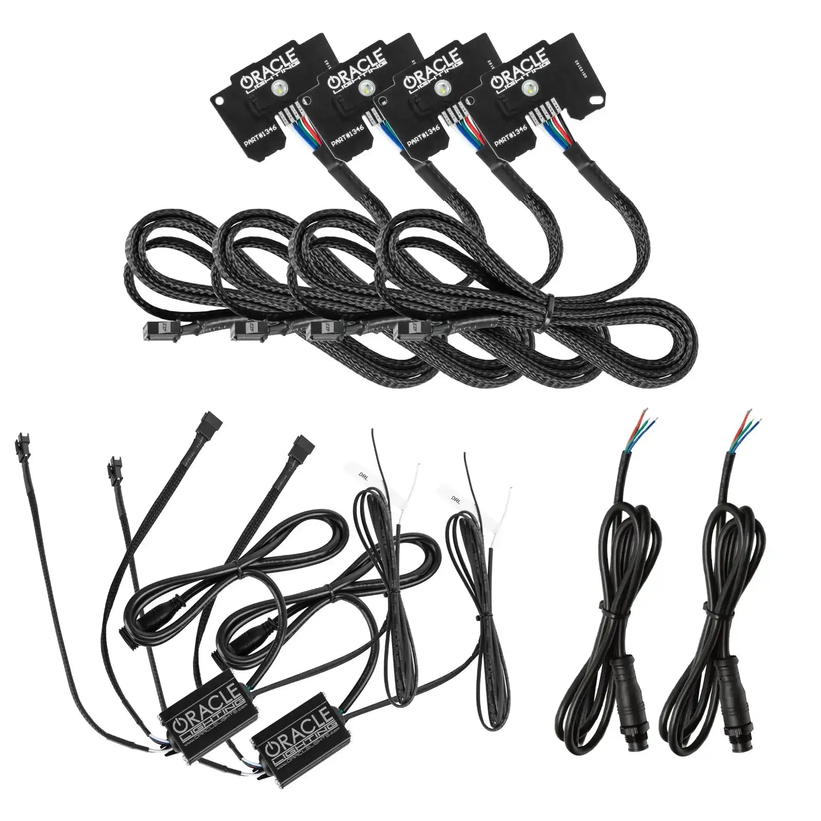 Oracle off-road LED wiring harness kit with connectors, cables, and control modules