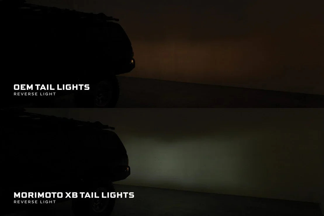 Comparison of vehicle reverse lights, OEM tail lights vs Morimoto XB tail lights brightness
