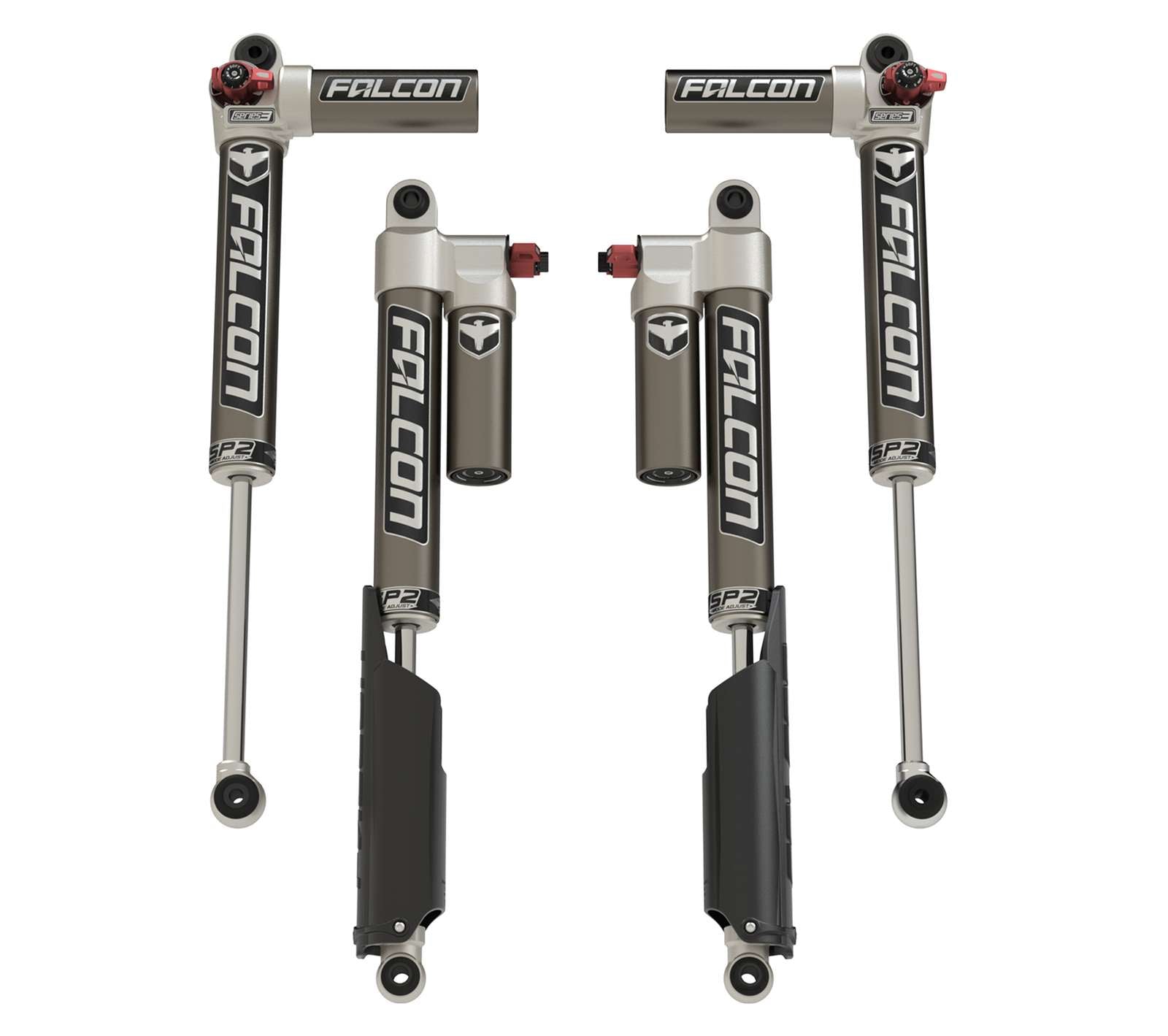 Falcon off-road adjustable shocks with external reservoirs for trucks and SUVs