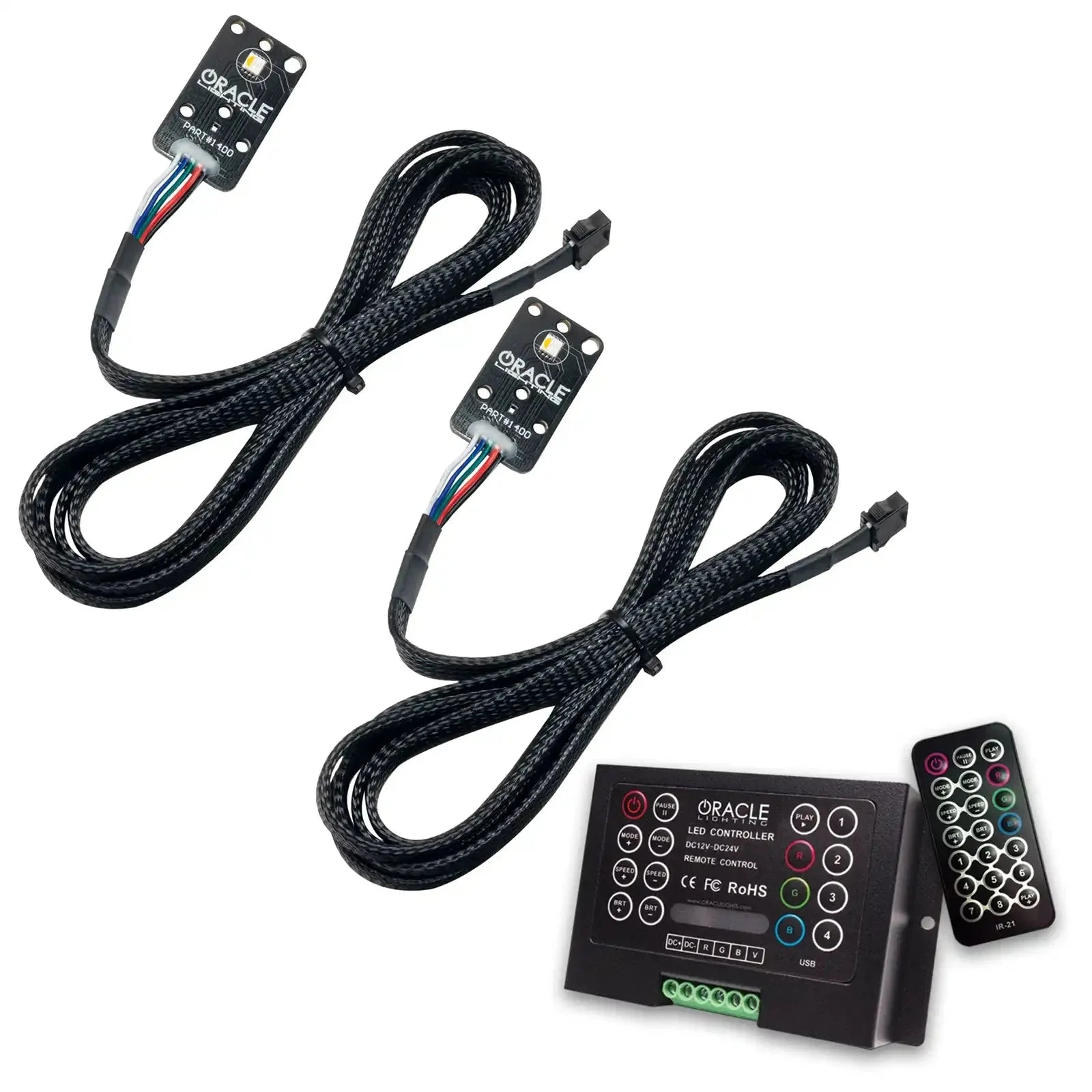 LED controller kit with two cable sensors and a remote for vehicle lighting customization
