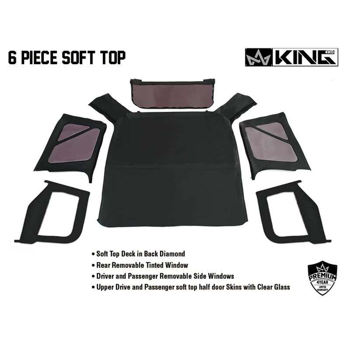 King 4WD replacement soft top with upper doors in Black Diamond for Jeep Wrangler TJ - view 4