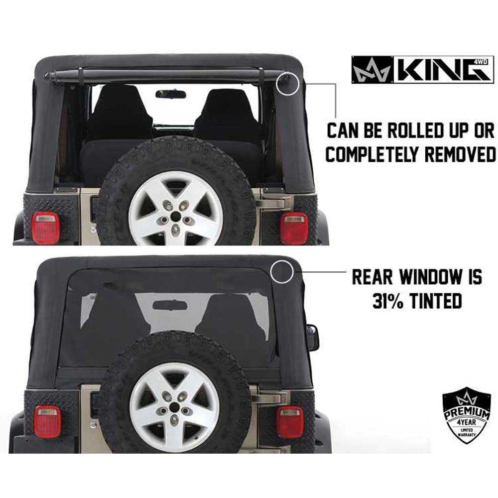 King 4WD replacement soft top without upper doors in Black Diamond for Jeep Wrangler TJ - view 6