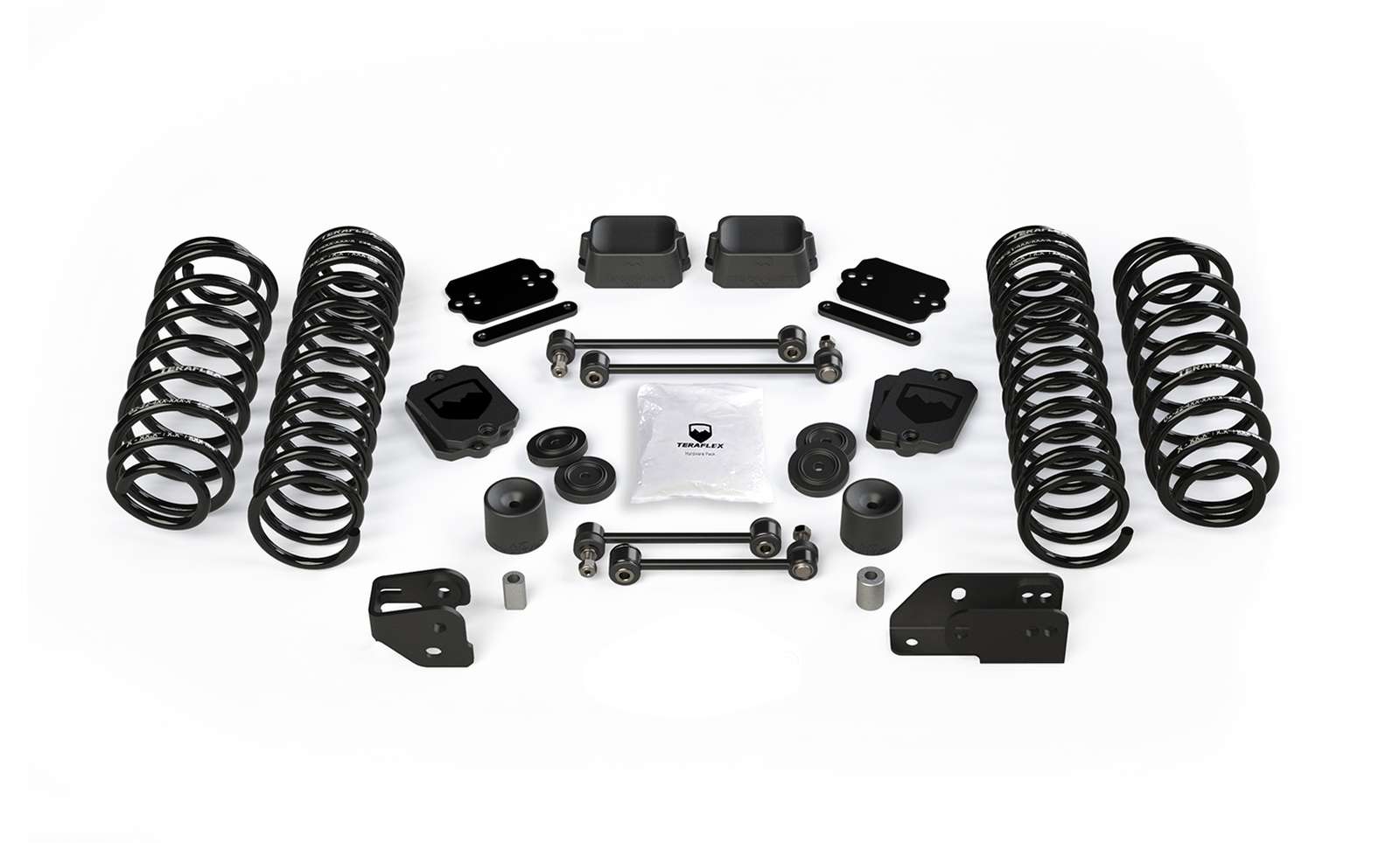 Off-road suspension lift kit with springs, control arms, brackets, and bushings for 4x4 vehicles