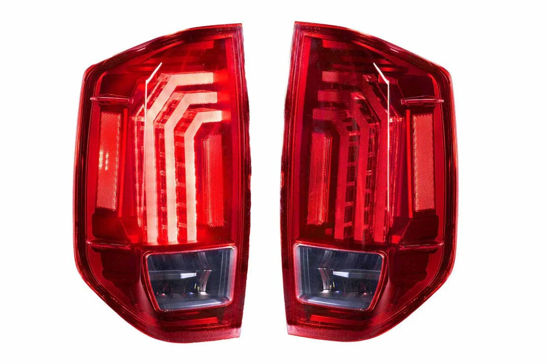 Pair of red LED tail lights for Toyota Tundra with modern geometric design