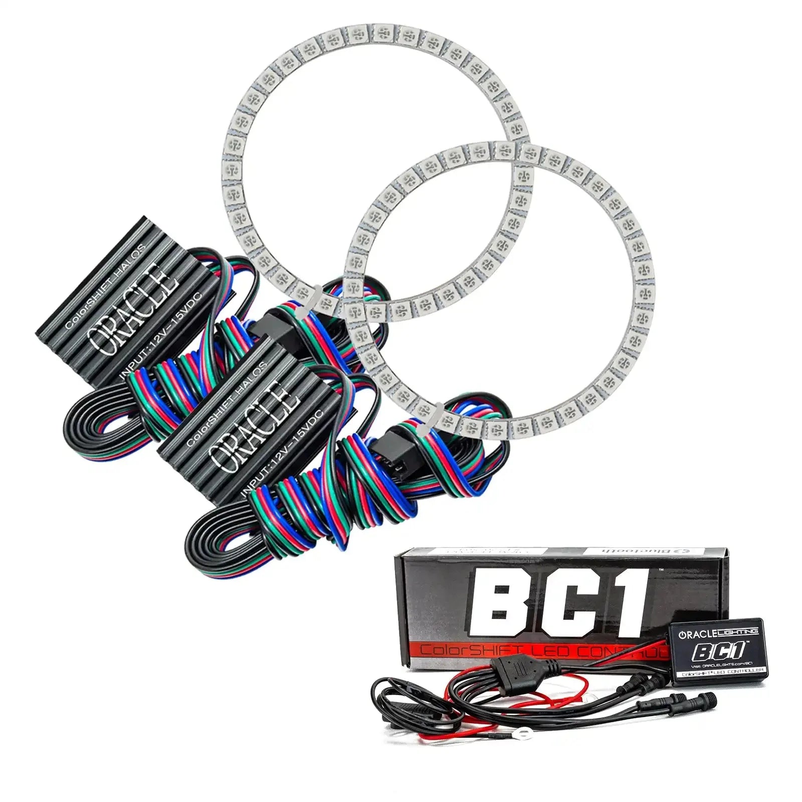 LED halo headlight rings and controller kit for vehicle aftermarket lighting upgrade