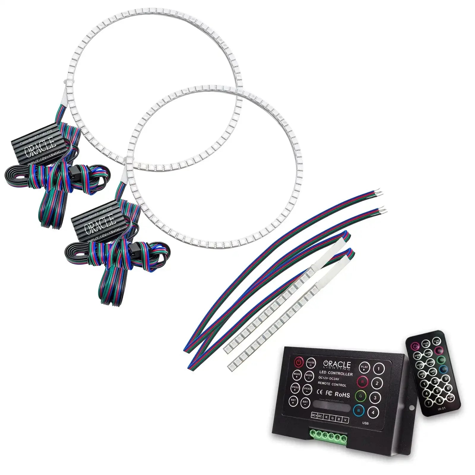LED halo ring light kit with controller and remote for vehicle headlight customization