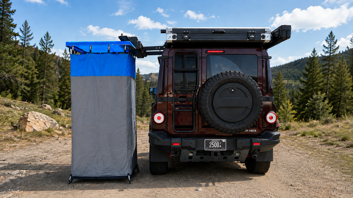Dirtbox Overland shower awning offset bracket, universal fit