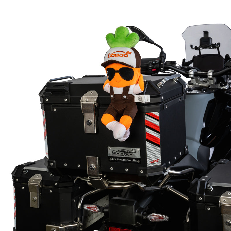 LOBOO Plush Motorcycle Mascot – Soft Adventure Buddy with Multiple Mounting Loops for Panniers, Crash Bars & Backpacks