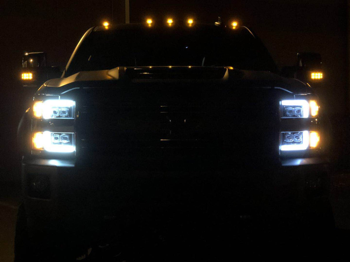 AlphaRex MK II NOVA-Series LED Projector Headlights (Paintable Black Center) for Chevrolet Silverado HD 2500/3500 - Jet Black