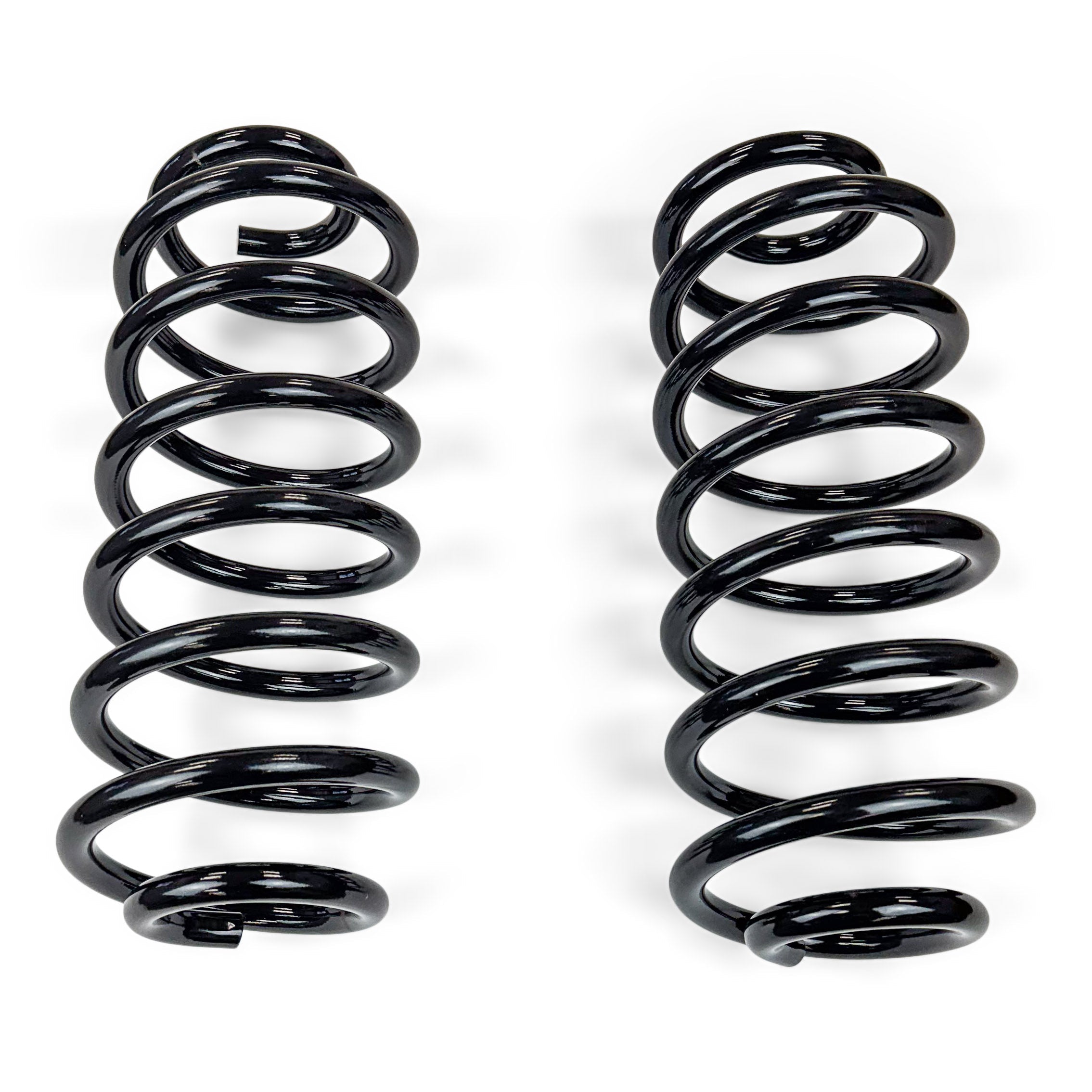 Pair of black heavy-duty coil springs for off-road vehicle suspension