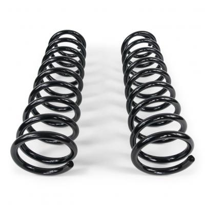 Pair of heavy-duty black coil springs for off-road vehicle suspension upgrade