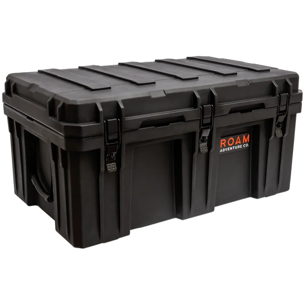 Heavy-duty black overland storage case with secure latches, ideal for expedition gear