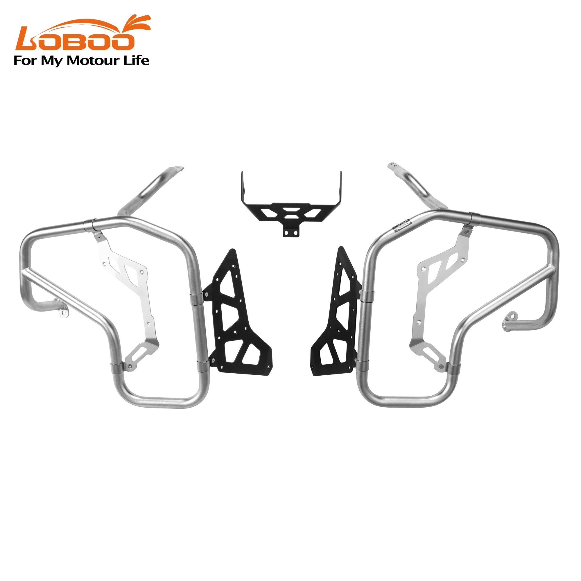 LOBOO Upper Crash Bar for BMW R1300GS Adventure (2024-on) – 304 Stainless Steel, Multi-Point Support, Silver / Black Finish