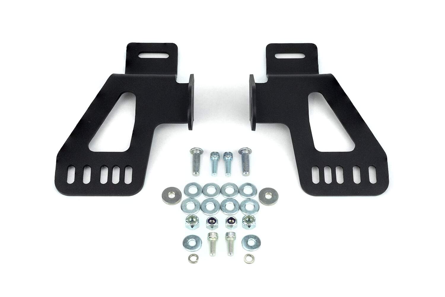 Black steel behind-grill mounting brackets with bolts, washers, and nuts kit for Toyota Tacoma
