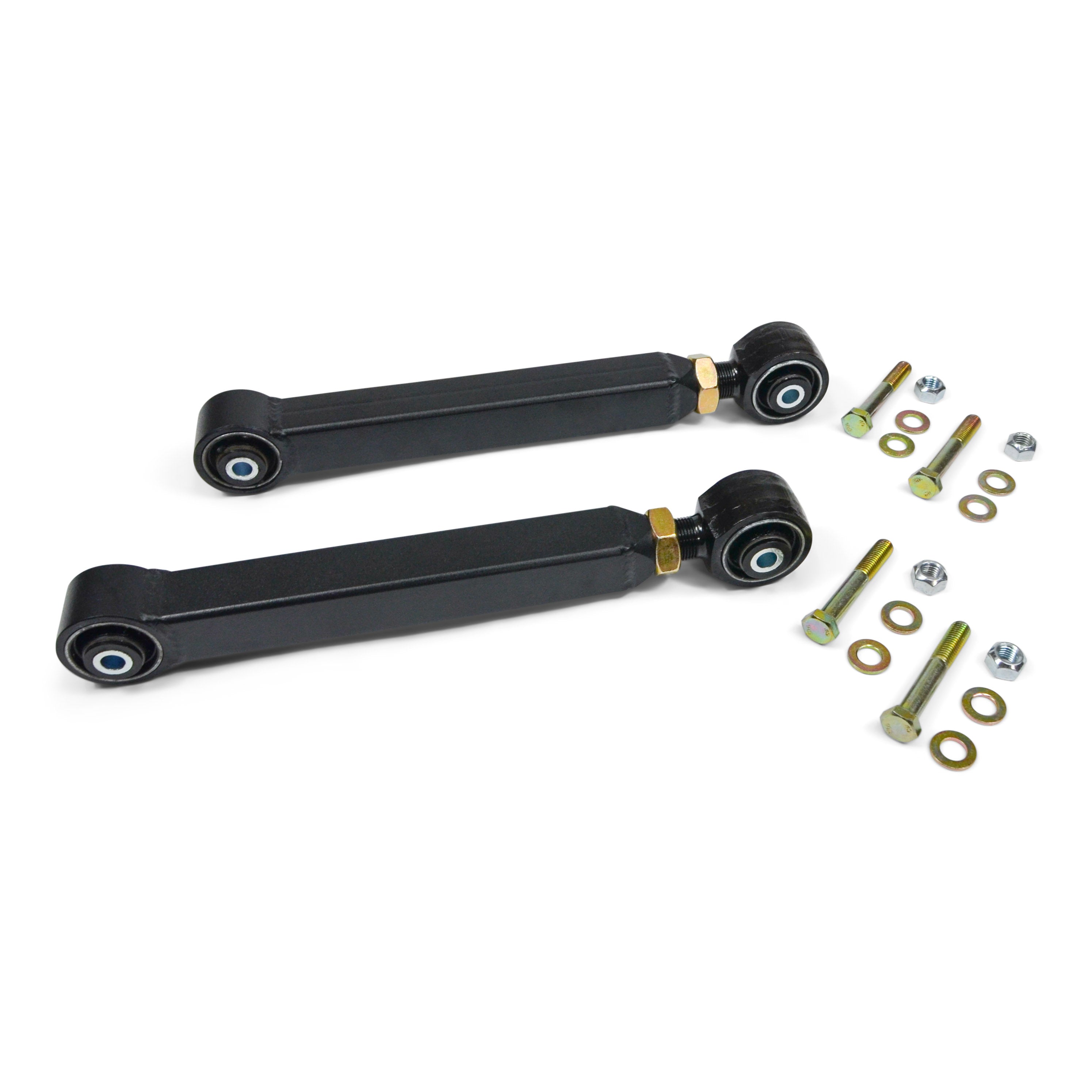 Heavy-duty adjustable rear lower control arms with bolts and hardware for off-road vehicles