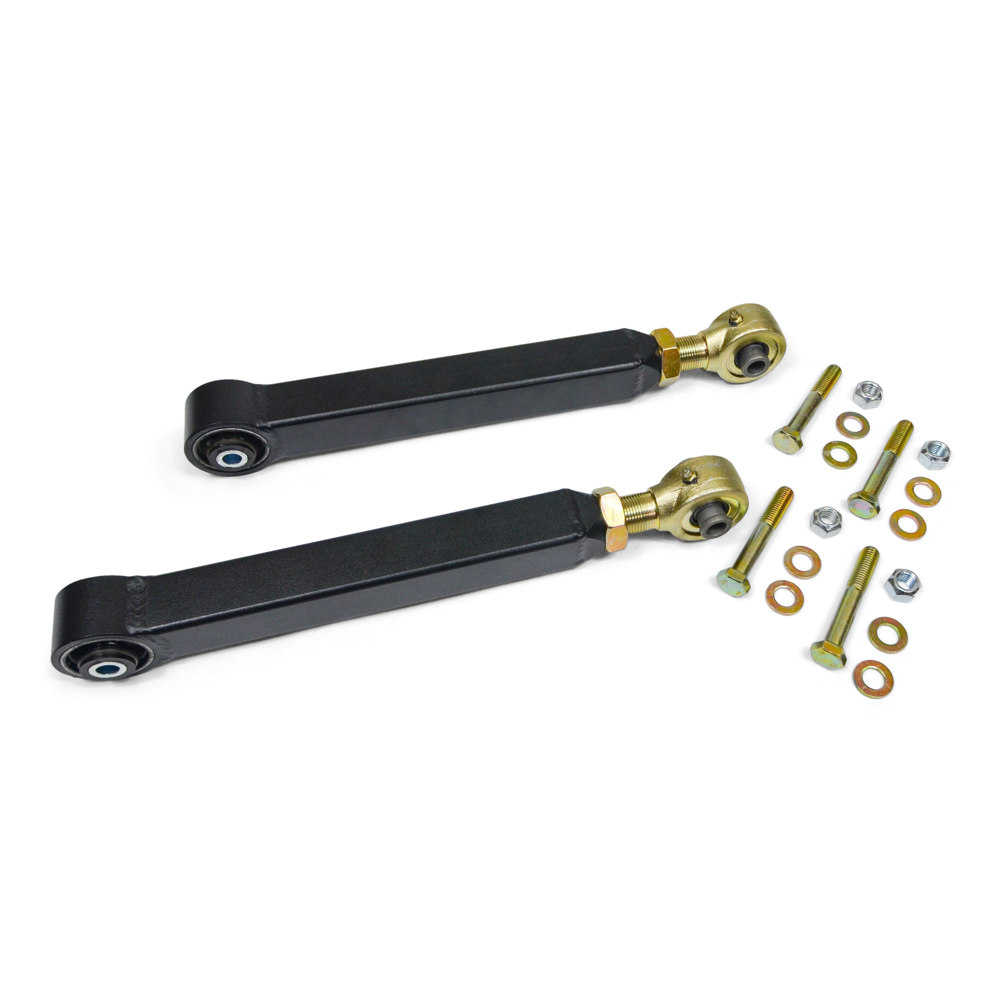 Heavy-duty adjustable rear control arms kit with mounting hardware for off-road vehicles