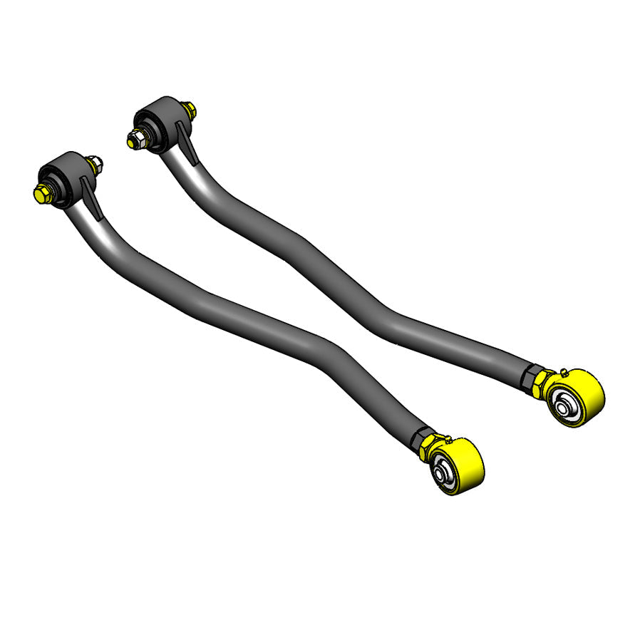 Pair of heavy-duty adjustable control arms for off-road vehicles, gray with yellow joints