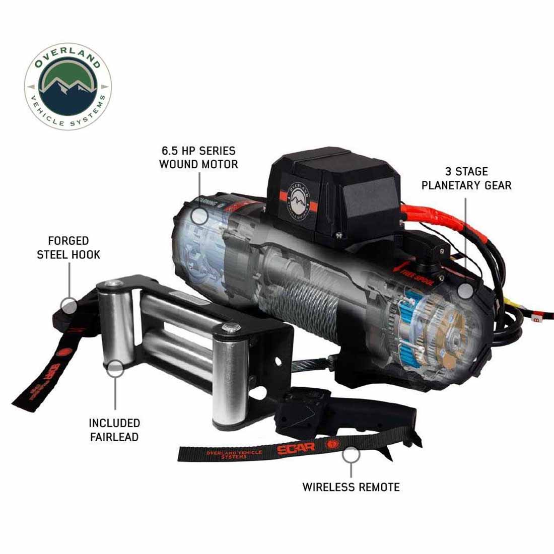 Overland Vehicle Systems SCAR 10 10,000 lb steel cable winch - view 4
