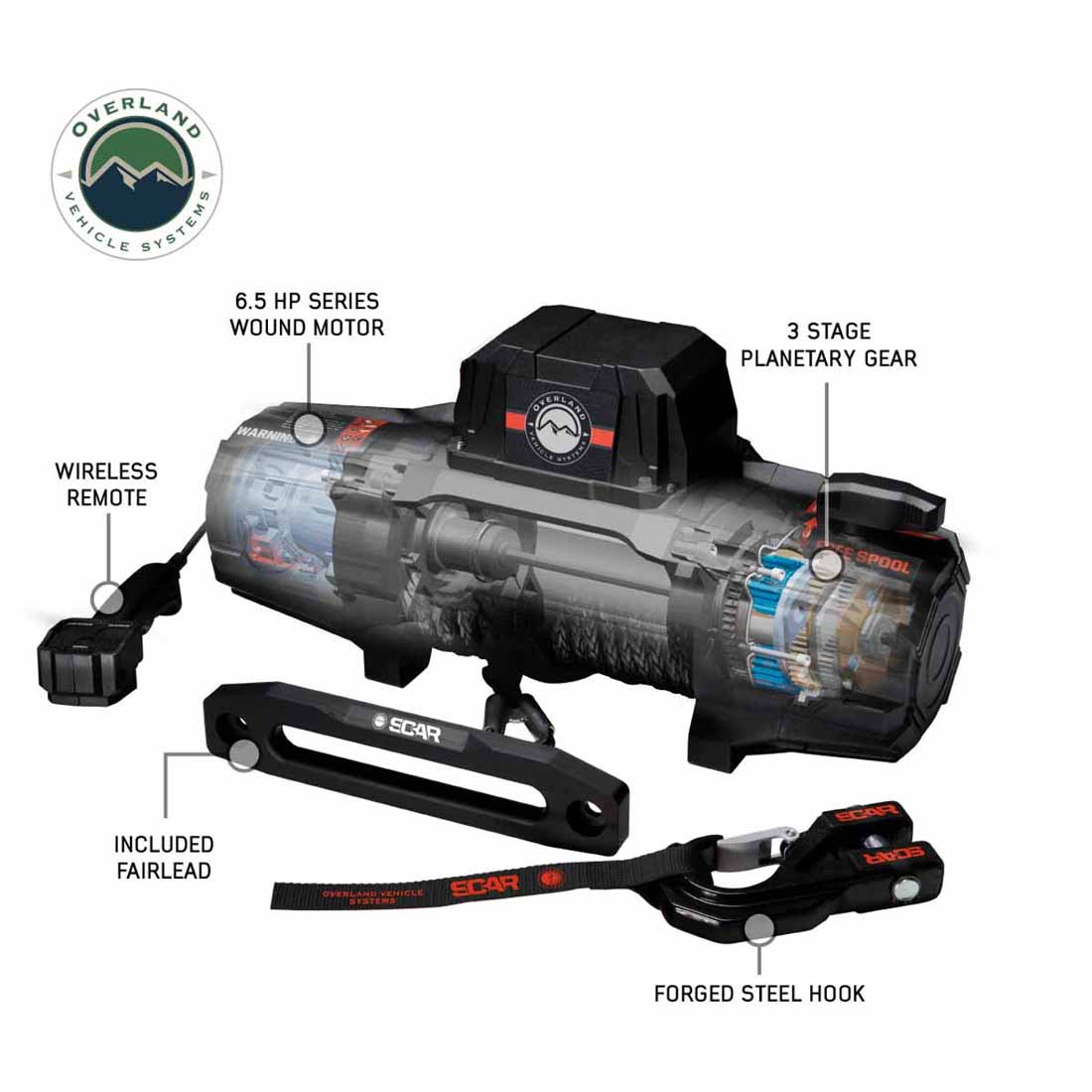 Overland Vehicle Systems SCAR 12S 12,000 lb synthetic rope winch - view 5