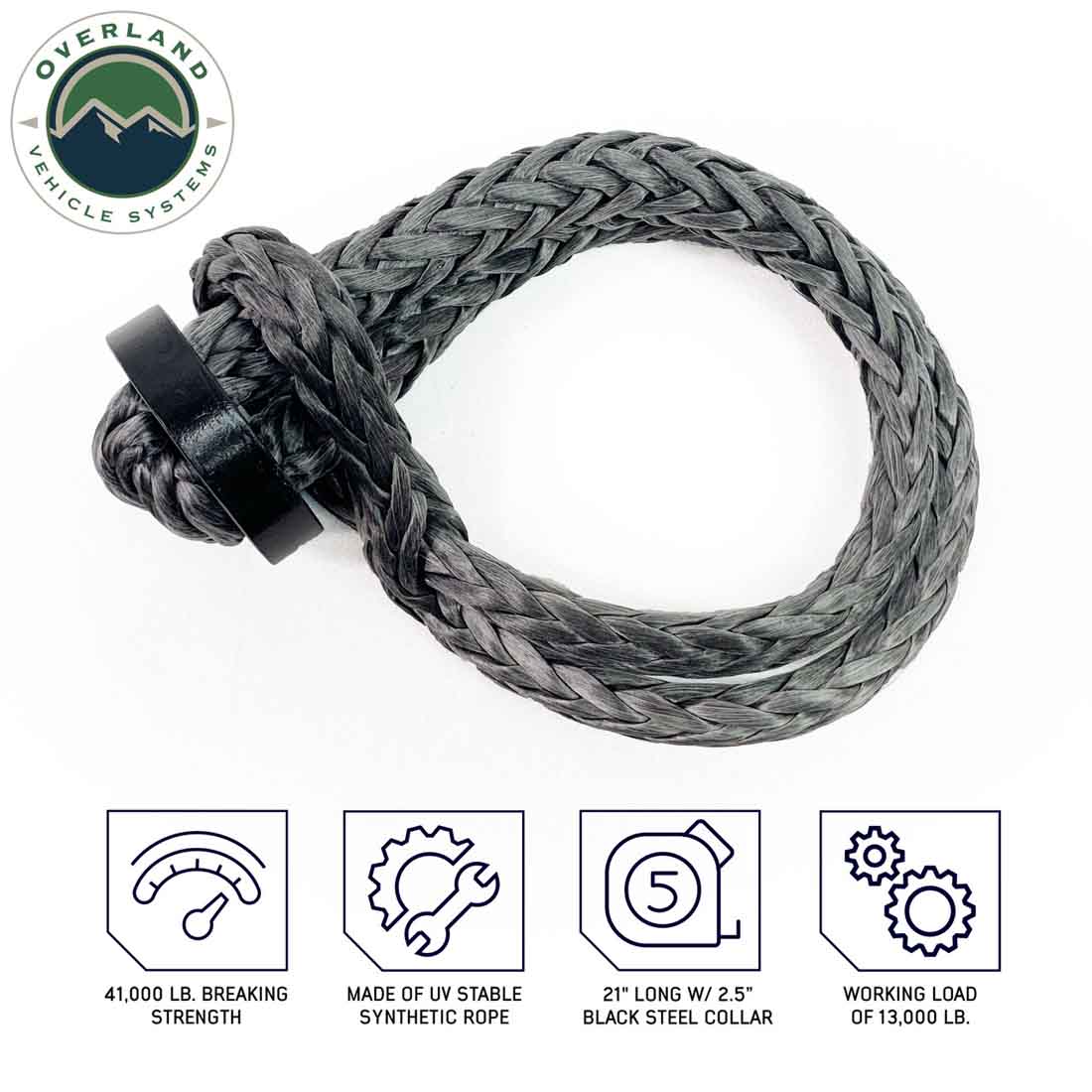 Overland Vehicle Systems 7/16 inch soft shackle with collar and storage bag - view 7