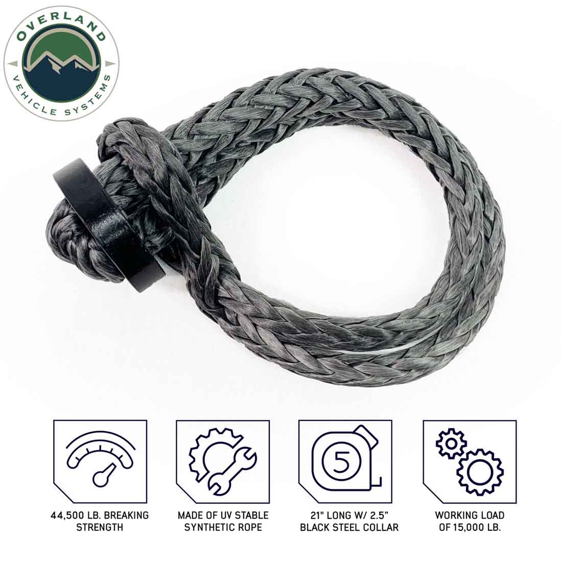Overland Vehicle Systems 5/8 inch soft shackle with collar and storage bag - view 5